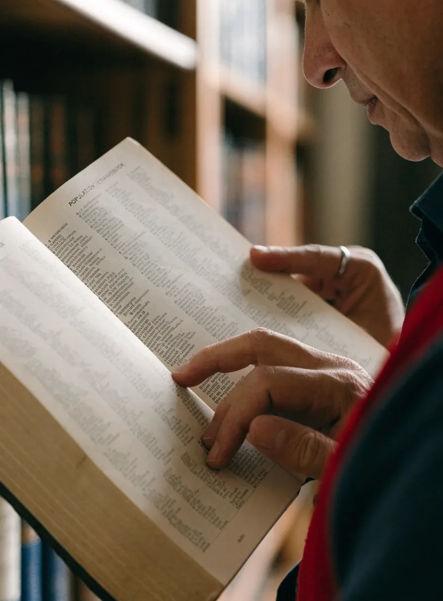 Manos pasando las páginas de un anuario estadístico en una biblioteca de Barcelona