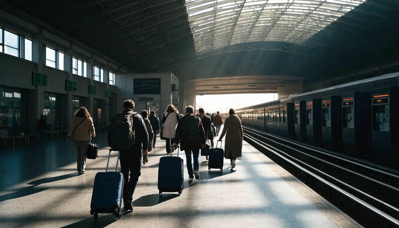 Viajeros llegando a una estación de tren en Madrid