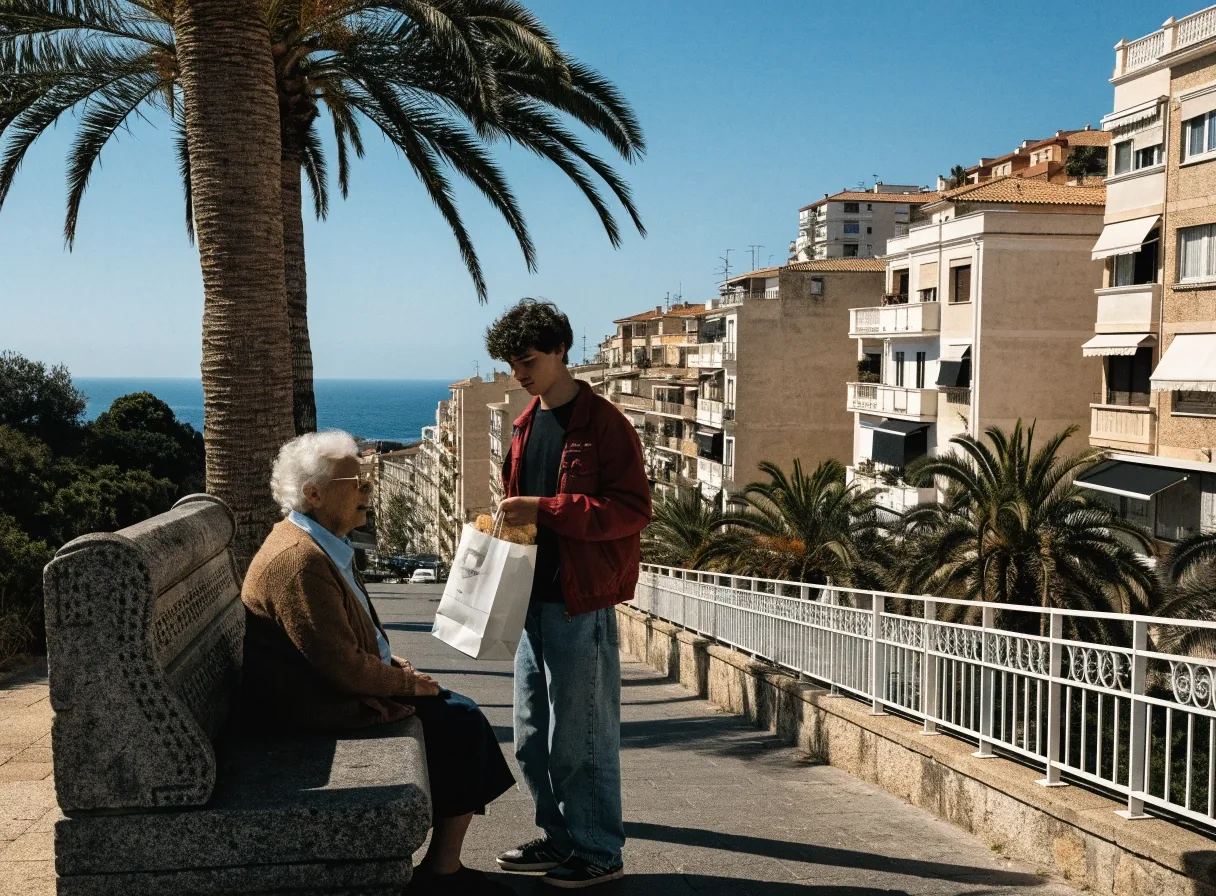 Paseo del litoral mediterráneo en Alicante con vecinos y palmeras junto al mar