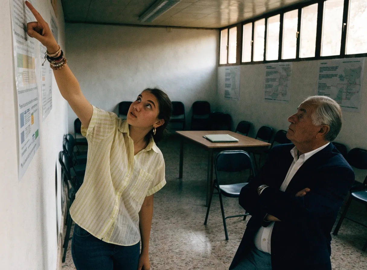Personal de una oficina de estadística revisando tablas de población al final de la jornada